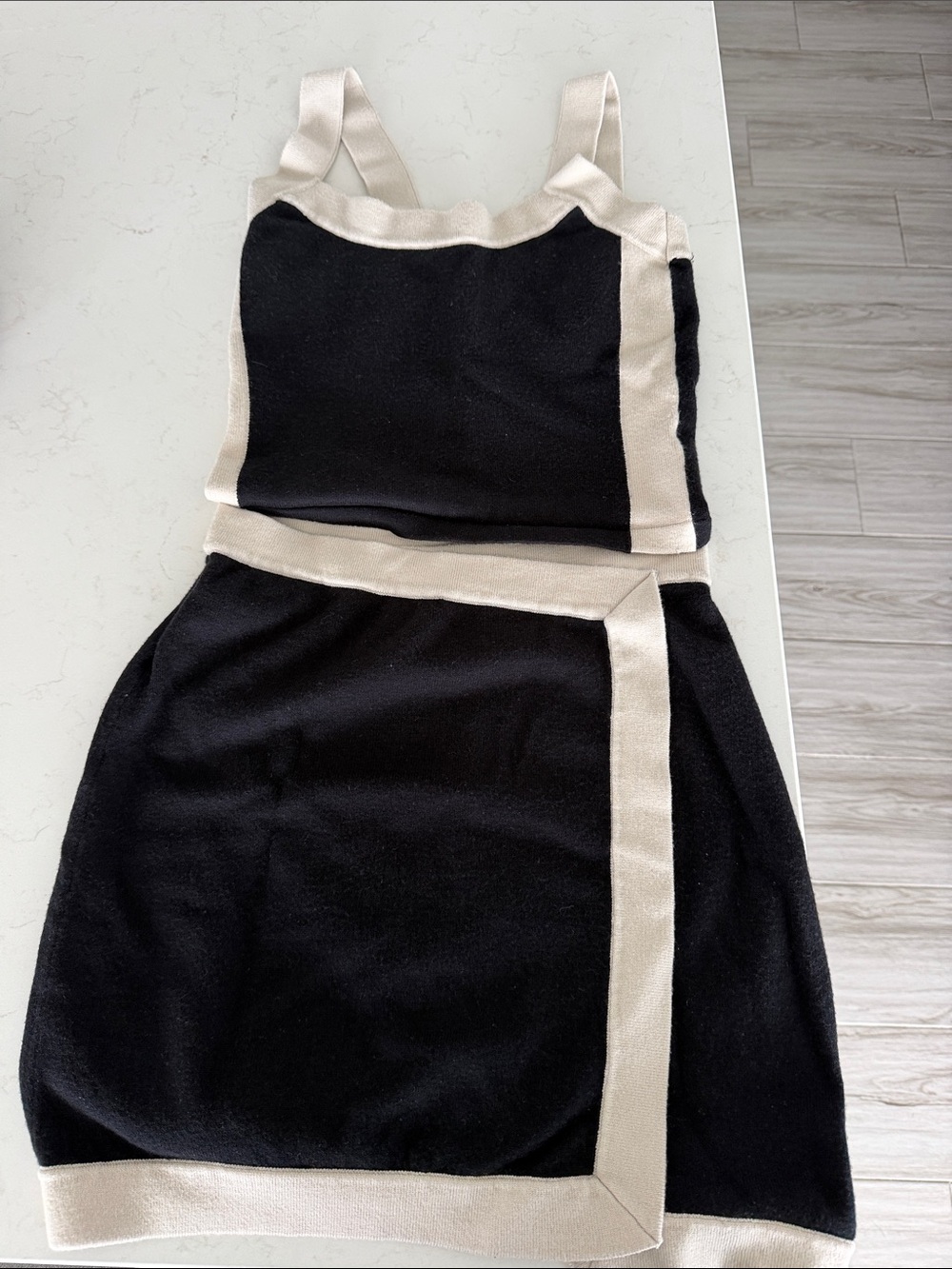 JLUXLABEL Black Skirt Set with Cream Trim